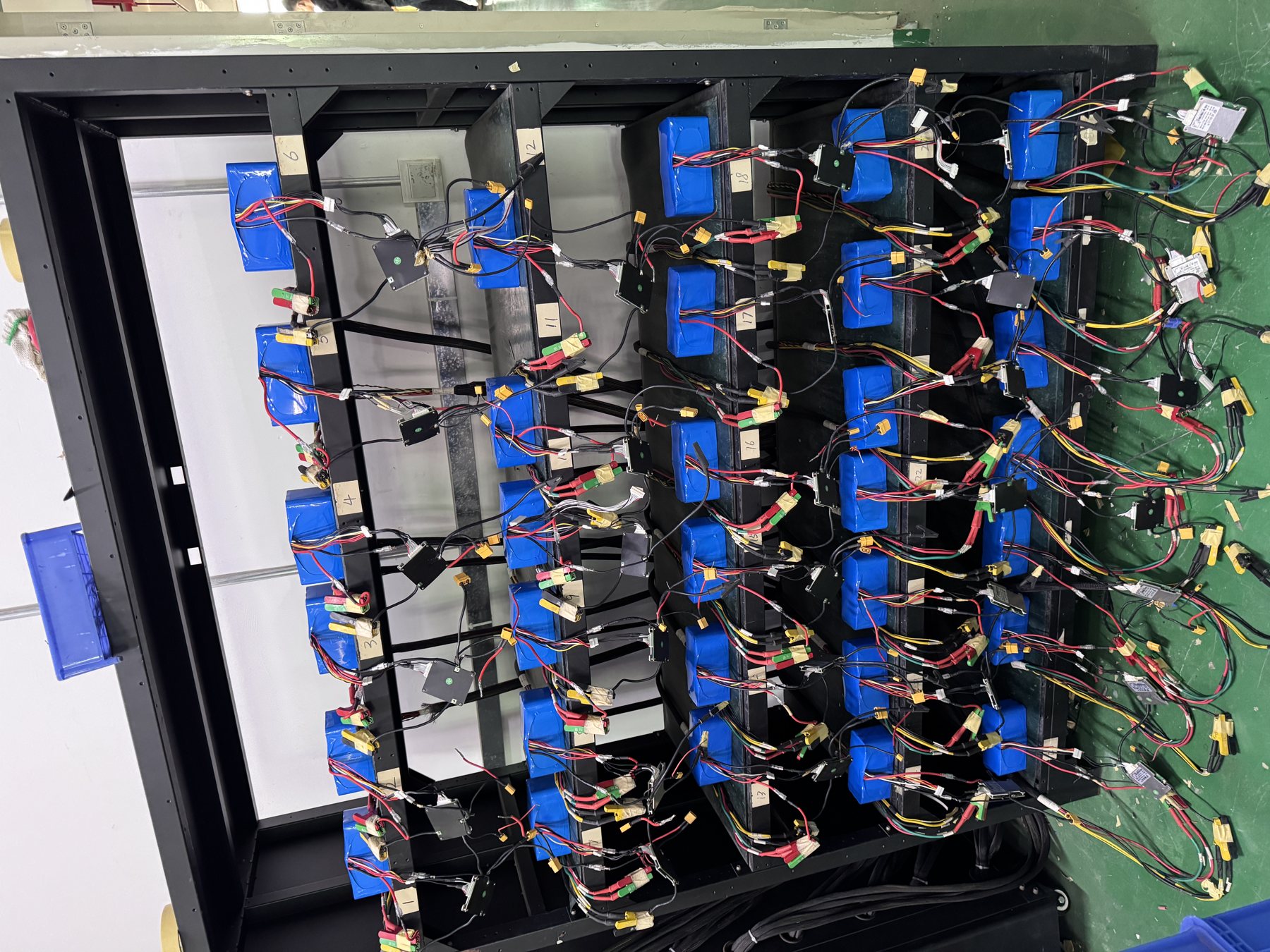 Open industrial battery pack during assembly